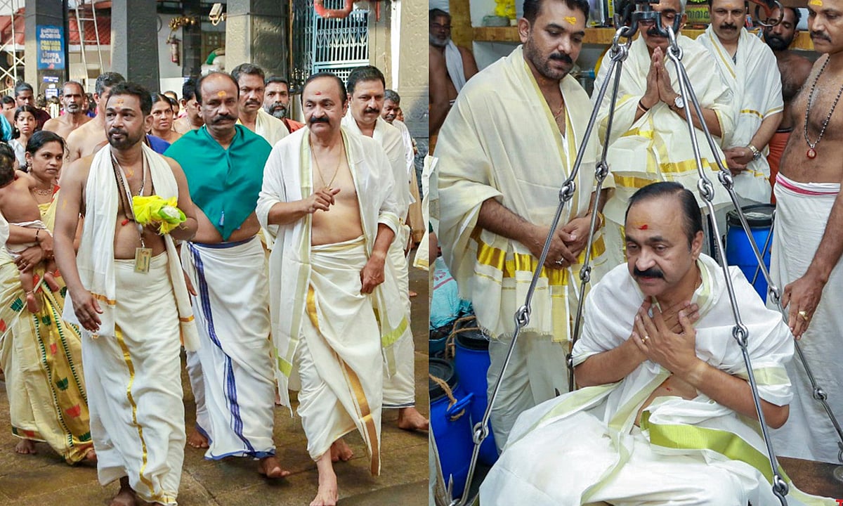 குருவாயூர் கிருஷ்ணர் கோயிலில் நேர்த்திக்கடன் செலுத்திய கேரள முதல்வர் வி.டி. சதீசன்