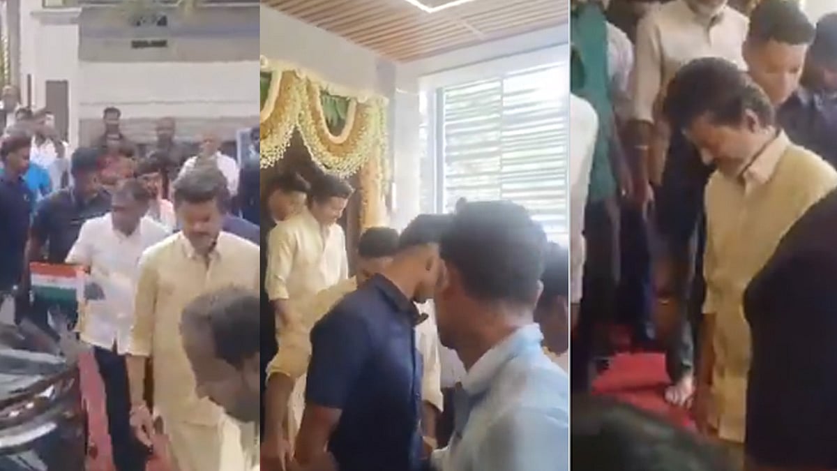 பட்டு வேட்டி, சட்டையில் தலைமைச் செயலகத்திற்கு வருகை தந்த முதலமைச்சர் விஜய்
