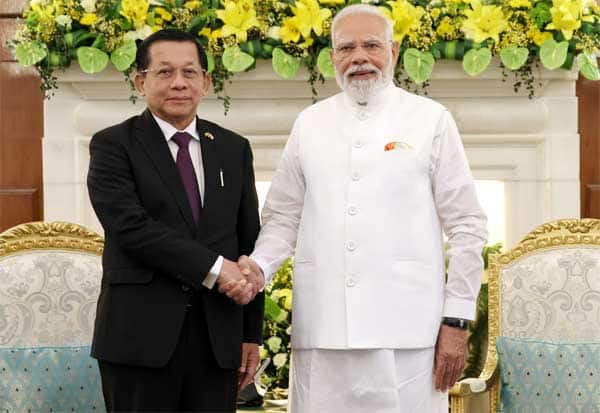 இந்திய பாதுகாப்பு நலன்களுக்கு ஆதரவு: பிரதமர் மோடியை சந்தித்தார் மியான்மர் அதிபர் ஆங் லைன்
